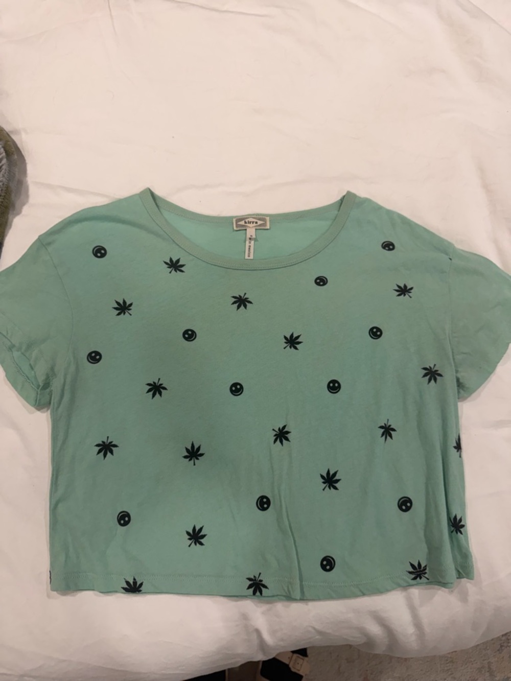 Pacsun Kirra Mint Green Cropped Tee with Black Icon Print